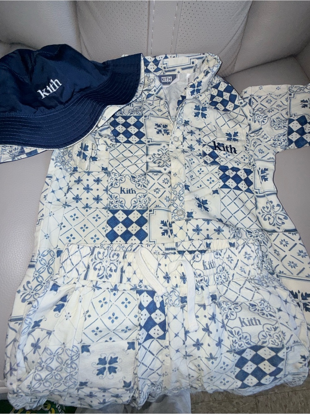 Kith White & Navy Patchwork Print Kids Set